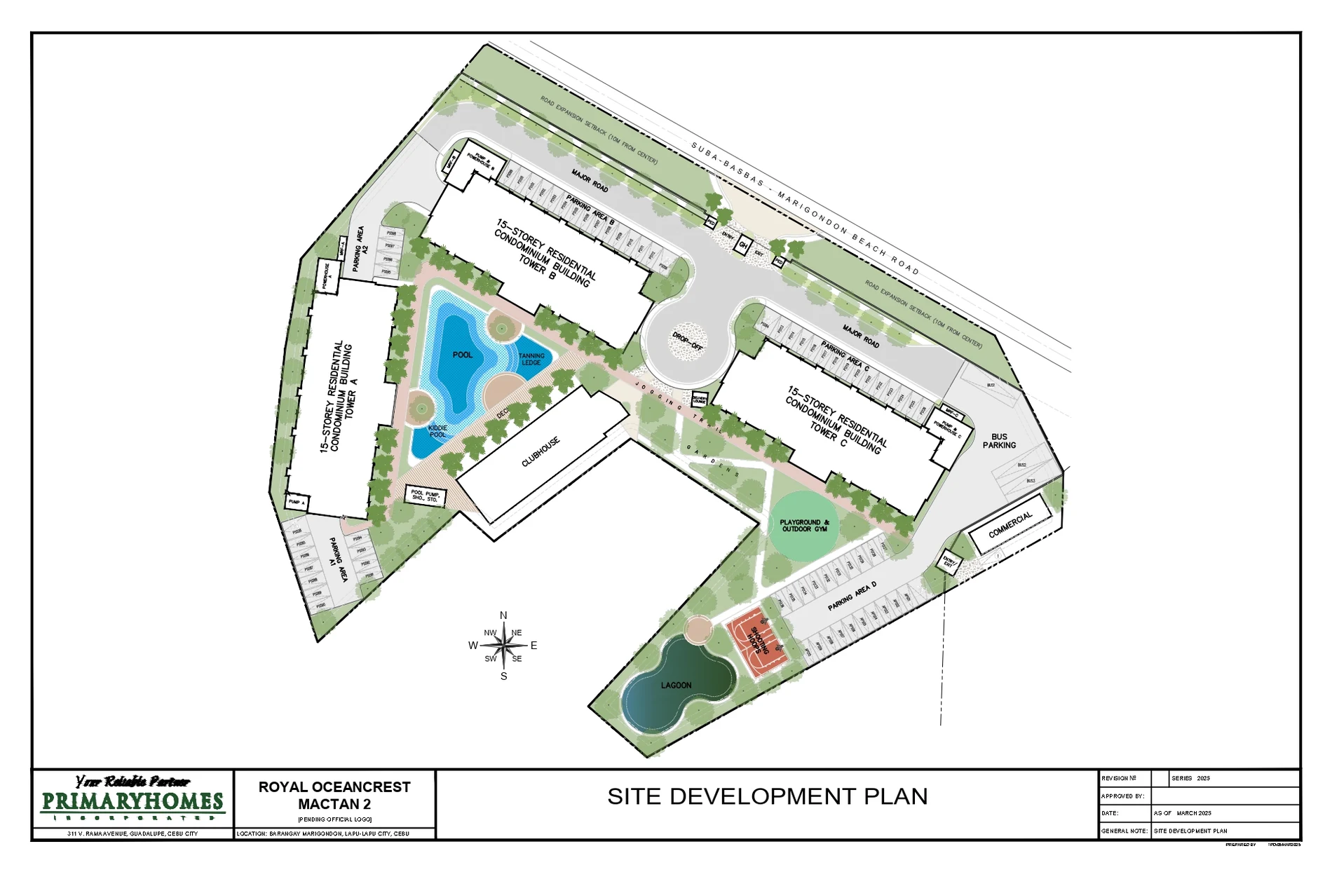 Royal Oceancrest Mactan 2 site development plan showing residential towers, pool, clubhouse and open spaces